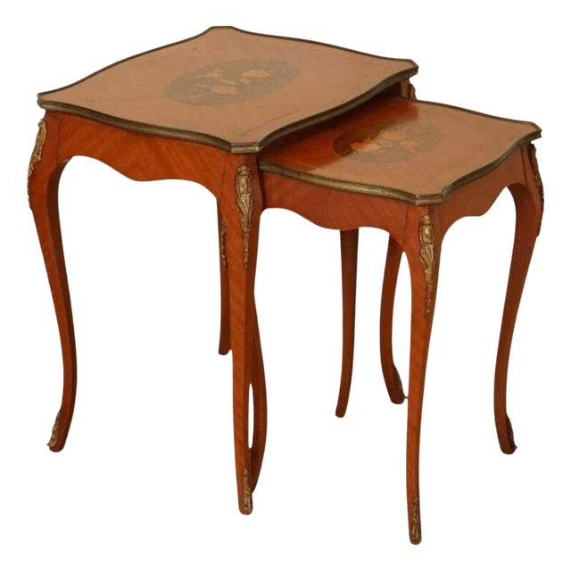 Vintage French Inlaid Parquetry Nesting Tables, Set of 2 For Sale