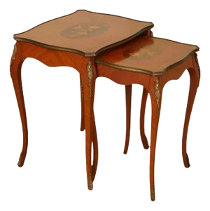 Vintage French Inlaid Parquetry Nesting Tables, Set of 2