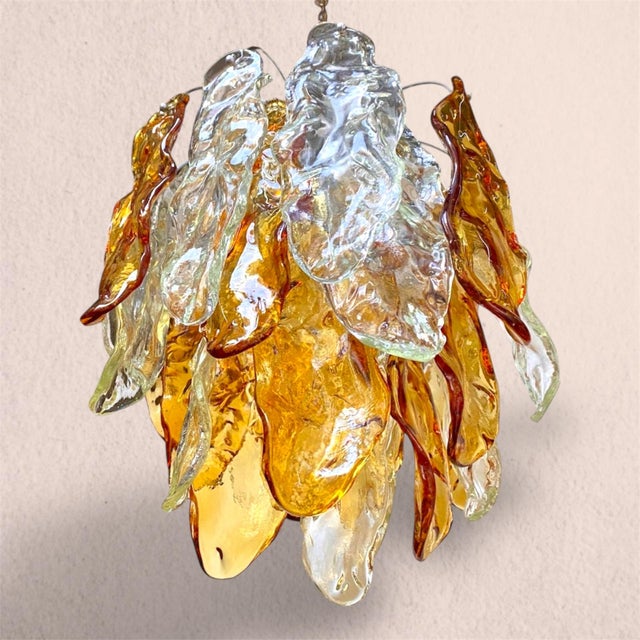1970s Set of Two Golden Molten-Leaf Murano Glass Chandeliers, Style of Mazzega – 1970s For Sale - Image 5 of 16