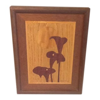 Mid 20th Century Inlaid Wood Framed Leaf/Floral Design For Sale