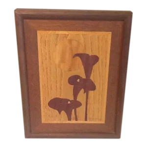 Vintage Handcrafted Inlaid Multi-Wood Lilies Artwork