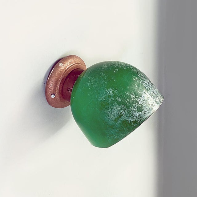 Italian Green and White Glass & Sheet Metal Wall Light, 1930s, Set of 3 For Sale - Image 10 of 16