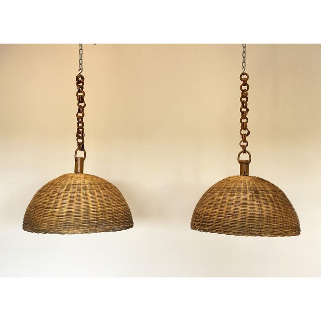 Bamboo & Wicker Chandeliers, 1970s, Set of 7 For Sale - Image 4 of 16
