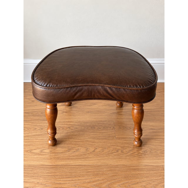 Mid-Century Modern Vintage Mid Century Modern Kidney Shaped Leather Footstool For Sale - Image 3 of 5