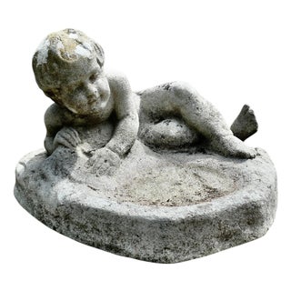 Garden Bird Bath with Small Child Feeding the Birds, 1950 For Sale