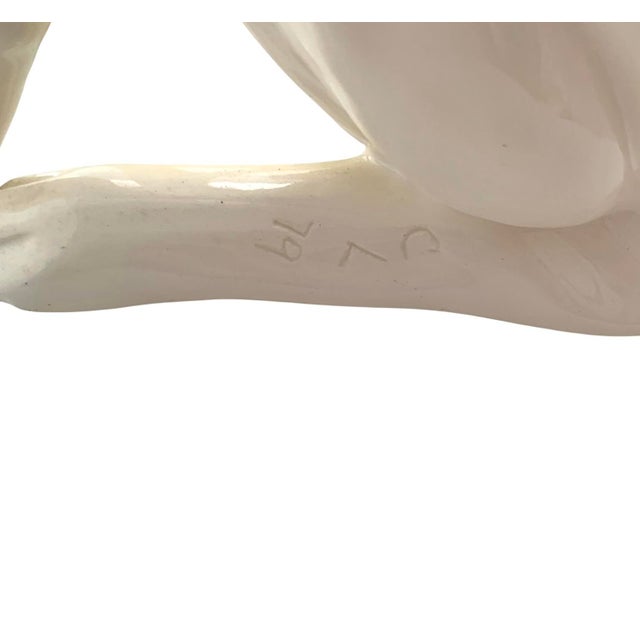 White Dog Sculpture Ceramic Whippet Statue Grey Hound Figurine Signed Dated 79 For Sale - Image 8 of 10