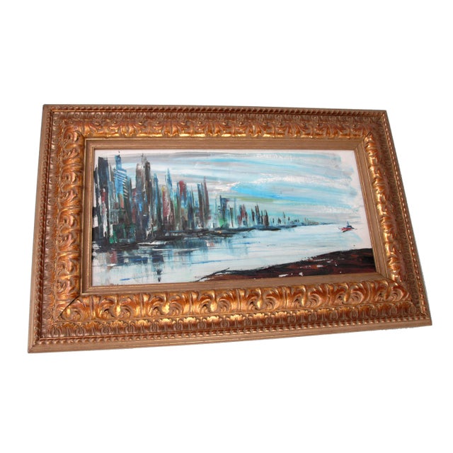 Blue Rod Rodgers Painting, "East Side Skyline" For Sale - Image 8 of 8