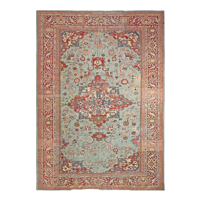 Beautiful Light Blue Background Late 19th Century Antique Persian Sultanabad Rug For Sale