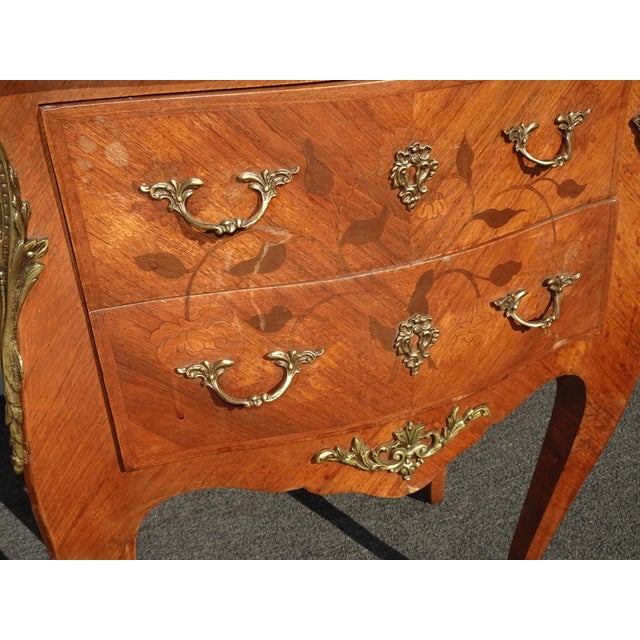 Antique French Louis XVI Marble Top Nightstand With Brass Ormolu For Sale - Image 9 of 17