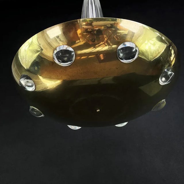 Art Deco Ceiling Lamp in Glass and Brass For Sale - Image 6 of 13