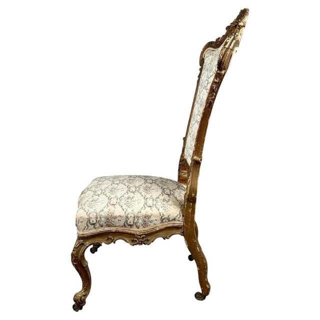 Antique Rococo Revival French Giltwood Armchair with Floral Upholstery For Sale - Image 9 of 11
