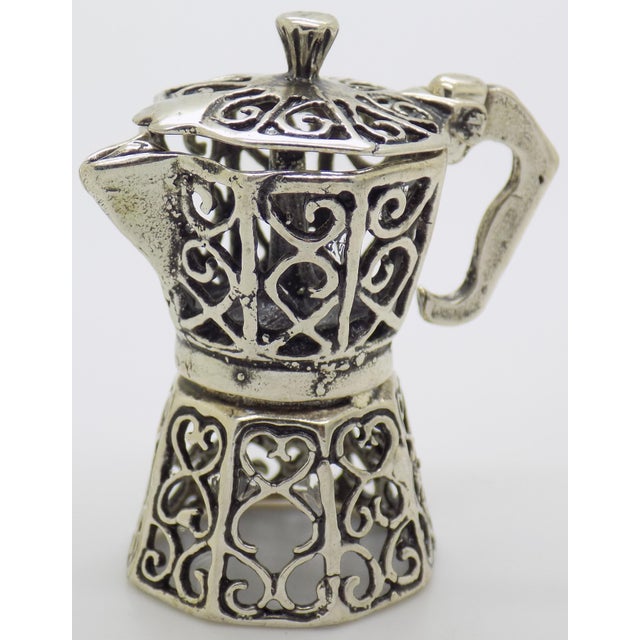 Vintage Italian Handmade Genuine Silver Neapolitan Moka Coffee Machine Miniature For Sale - Image 4 of 11