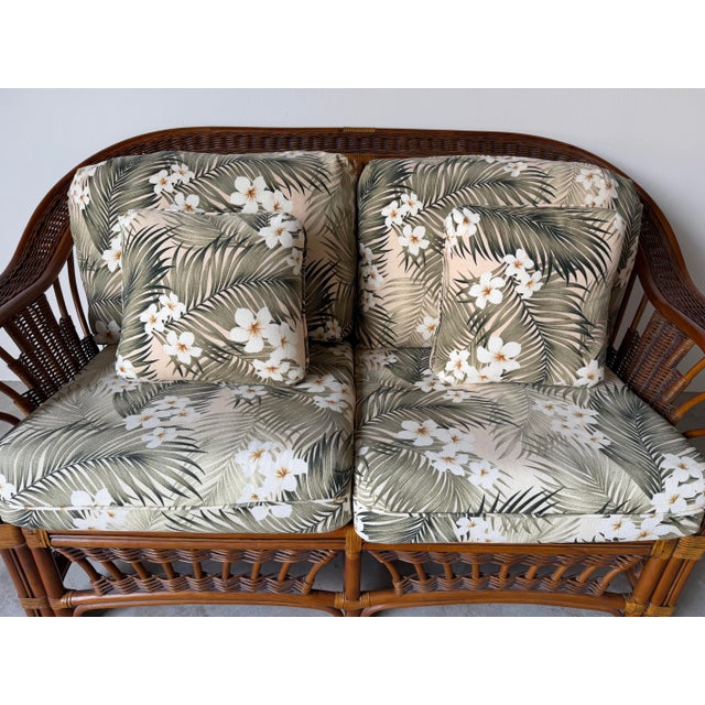 Vintage Coastal Organic Bohemian Rattan & Leather-Wrapped Loveseat For Sale - Image 10 of 12