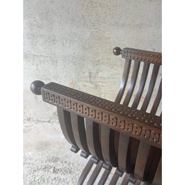 Vintage Renaissance Revival Savonarola Chair in Carved Walnut For Sale - Image 9 of 9