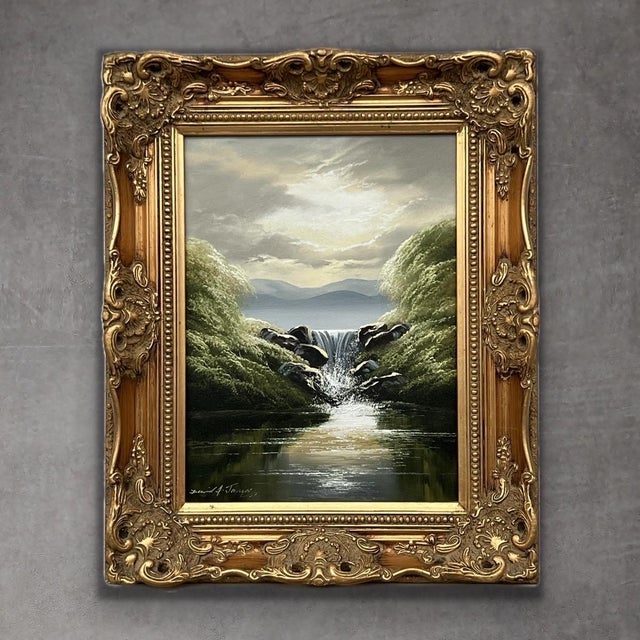 Whispers of the Falls - River Lake Waterfall with Lush Trees by British Artist 1976 For Sale - Image 10 of 14