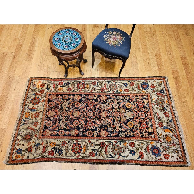 Antique Malayer Area Rug, Hand-Knotted Wool, Geometric Pattern, 4x7, Navy & Ivory For Sale In Chicago - Image 6 of 17