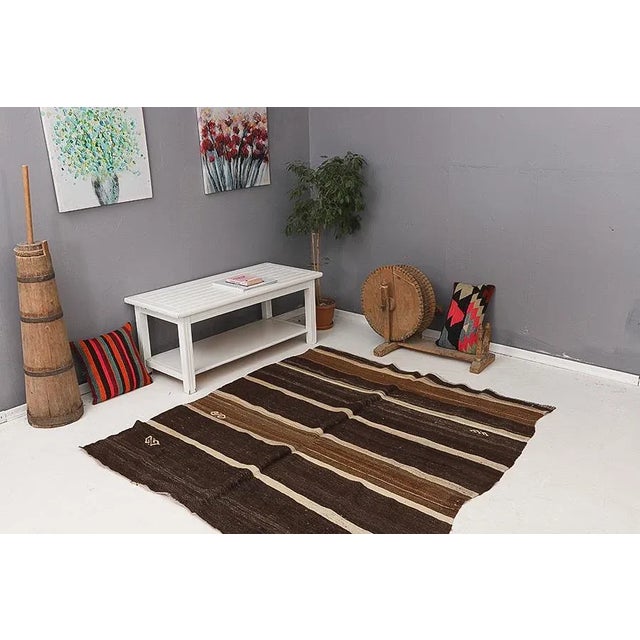 Brown Vintage Goat Hair Kilim Rug For Sale In Los Angeles - Image 6 of 7