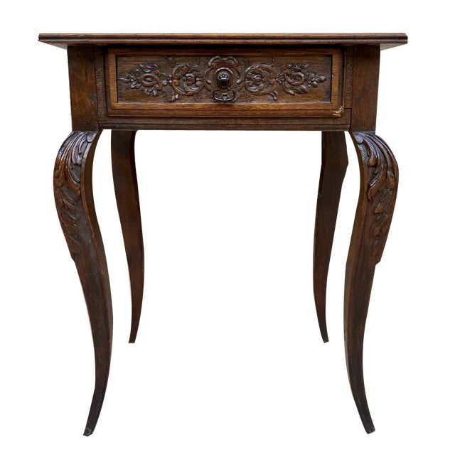 French Carved Walnut Side Table, 1940s For Sale