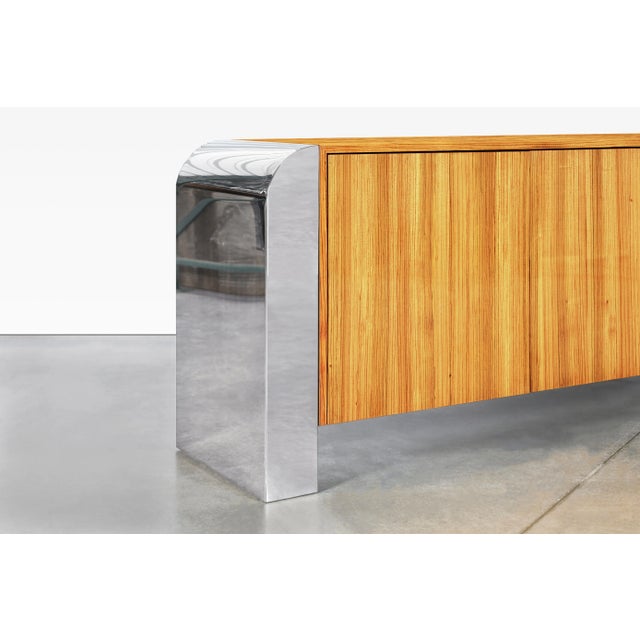 Wood Monumental Stainless Steel "Waterfall" Credenza by John Mascheroni For Sale - Image 7 of 12