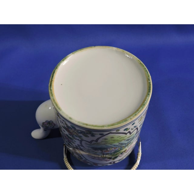 Mid 20th Century Chinese Famille Rose Hand Painted Lotus Leaf Cartouche Design Porcelain Tea Pot For Sale - Image 11 of 11