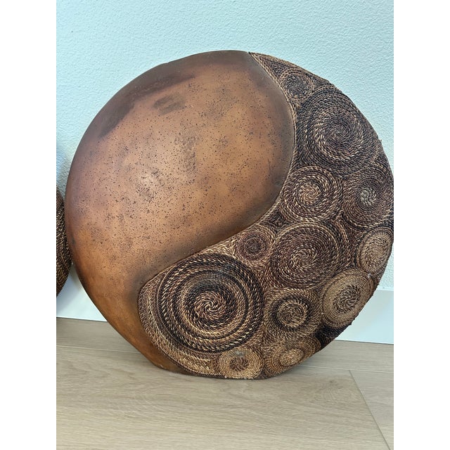 Vases- Large ,Medium ,Small. Earthy Brown Ceramic Type Vases With Seagrass Details For Sale - Image 4 of 5