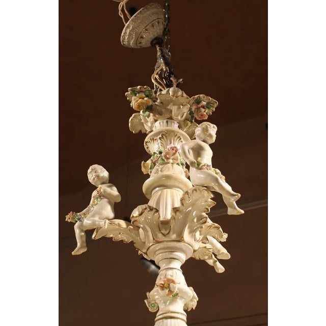 Blue 19th Century Italian 2-Tier Capodimonte Porcelain Chandelier with Roses For Sale - Image 8 of 11