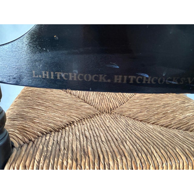 L. Hitchcock Rush Seat, Stenciled Ladder Back Dining Chair c.1980. For Sale - Image 12 of 12