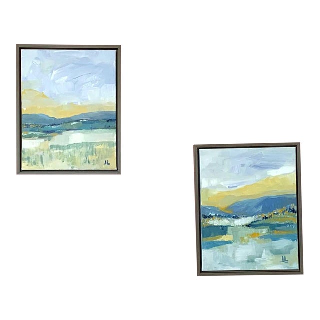Framed Acrylic Landscapes Set of 2 For Sale