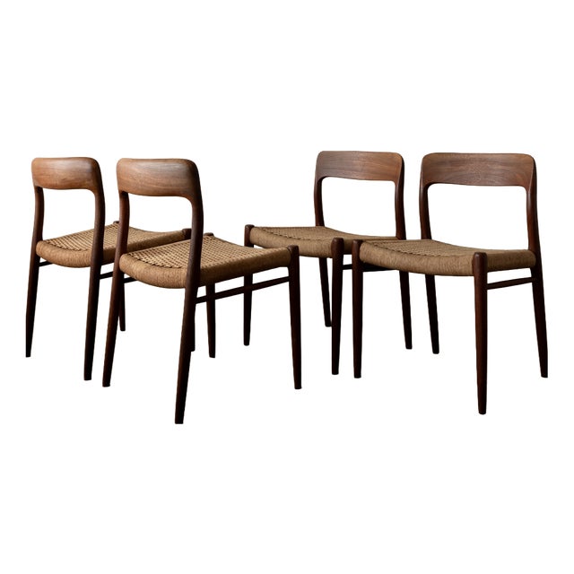 Vintage Danish Model 75 Dining Chairs in Teak by Niels Otto Møller for J.L. Møllers Møbelfabrik, 1950s, Set of 4 For Sale