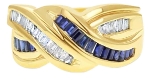 Sapphire & Diamond Baguette Cocktail Ring 1.00cttw 14k Yellow Gold, Size 7