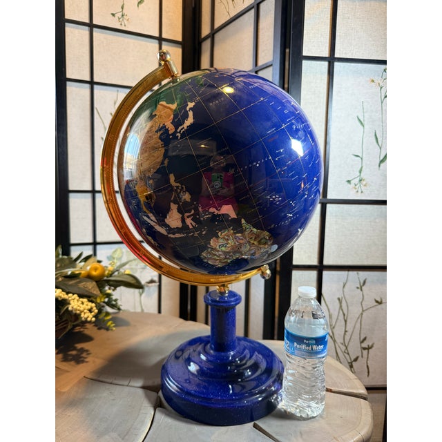 American VTG Large Lapis Lazuli Globe W/ Semi Precious Stones 24 In For Sale - Image 3 of 12