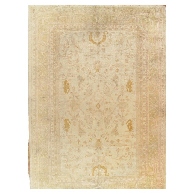 Antique Angora Oushak Carpet, Handmade Oriental Rug, Shrimp, Taupe, Ivory, Fine For Sale - Image 12 of 18