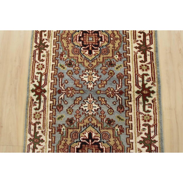 Heriz Runner 2’7” X 5’8” Blue Wool Tribal Hand-Knotted Oriental Rug For Sale - Image 4 of 11