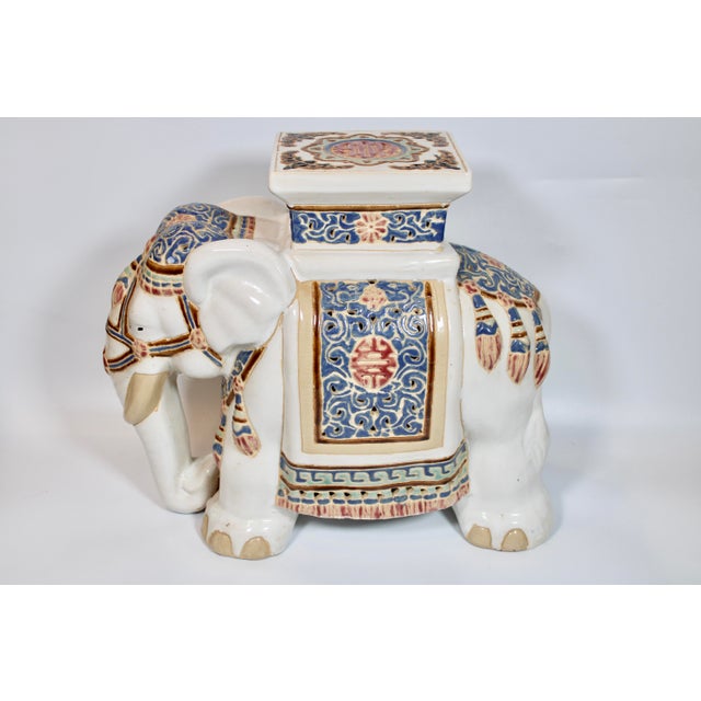 Vintage Boho Chic Ceramic White Elephant Garden Stool For Sale - Image 9 of 10
