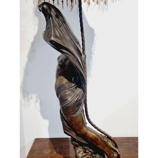 Metal Large French Art Nouveau Bronze Lamp by M. Moreau, 1890s For Sale - Image 7 of 18
