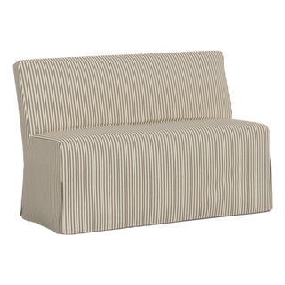 Stoffer Home x Cloth & Company Slipcover for Lindy Dining Banquette in Jane Stripe Burlap For Sale