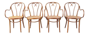 Set of Four Thonet Style Bentwood and Cane Armchairs