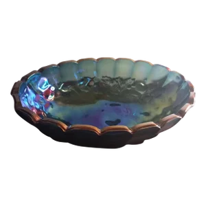 1940s Indiana Carnival Glass Iridiscent Harvest Pattern Footed Oval Bowl