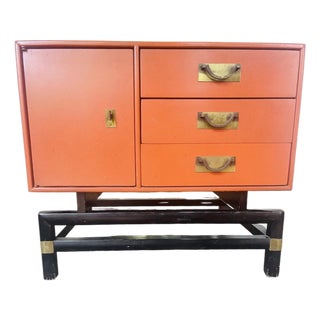 1960s Mid Century Asian Inspired Orange Bedside Table by j.b. Van Sciver Co For Sale