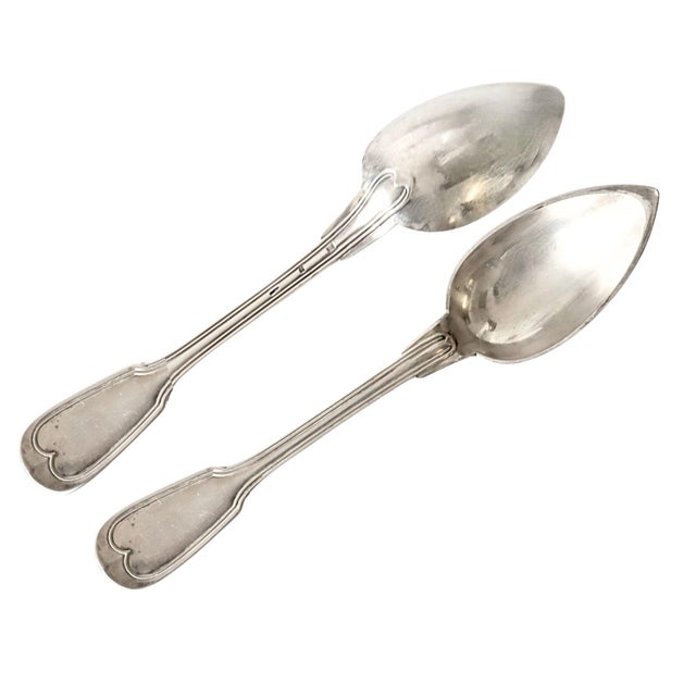 Set of twelve 19th century French Christofle silverplate table spoons in the elegant Chinon pattern, each featuring the...