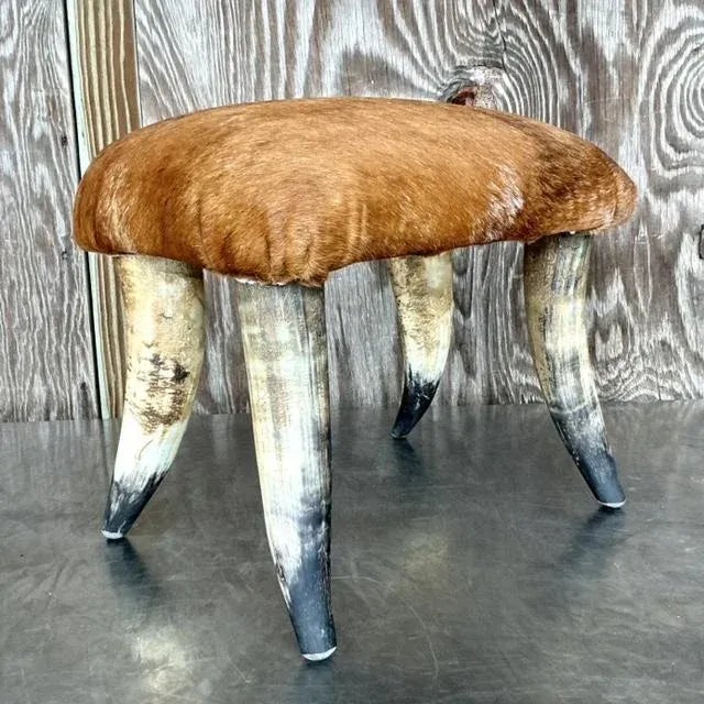 Vintage Boho Horn Low Stool For Sale - Image 9 of 9