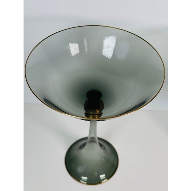 1950s Jean Louis Coquet Limoges Smoke Crystal Champagne Coupes - Gilded Mid-Century French Elegance, Set of 2 For Sale - Image 4 of 9