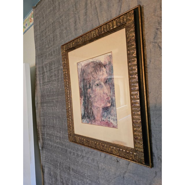 Vintage Mid Century Modern Watercolor Painting of Girl For Sale - Image 11 of 12