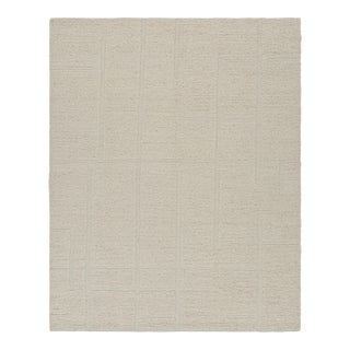 Rug & Kilim’s Contemporary Rug in Cream White with High-Low Geometric Patterns - 12x15 For Sale