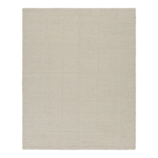 Rug & Kilim’s Contemporary Rug in Cream White with High-Low Geometric Patterns - 12x15 For Sale