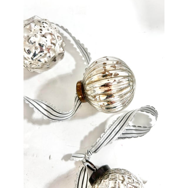 Vintage Silver Kugel-Style Mercury Glass Christmas Ornament Garland, 58" For Sale In Louisville - Image 6 of 8
