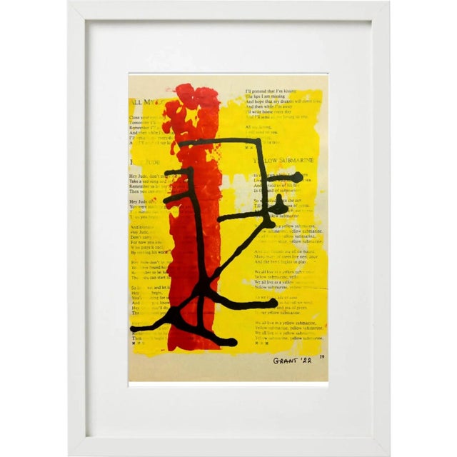 # High-End Framed Abstract Black, Yellow & Red Original Drawings on 'The Beatles' Music and Lyrics Score Sheets For Sale - Image 4 of 11