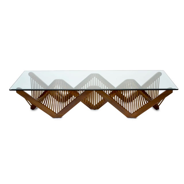 Mid-Century Modern Lauan Wood Geometric Rectangular Coffee Table With Glass Top, Natural, Geo by Oggetti For Sale - Image 3 of 3