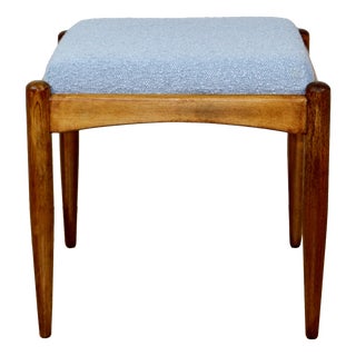 Stool with a Blue Boucle Seat in Light Blue by Edmund Homa, 1970s For Sale