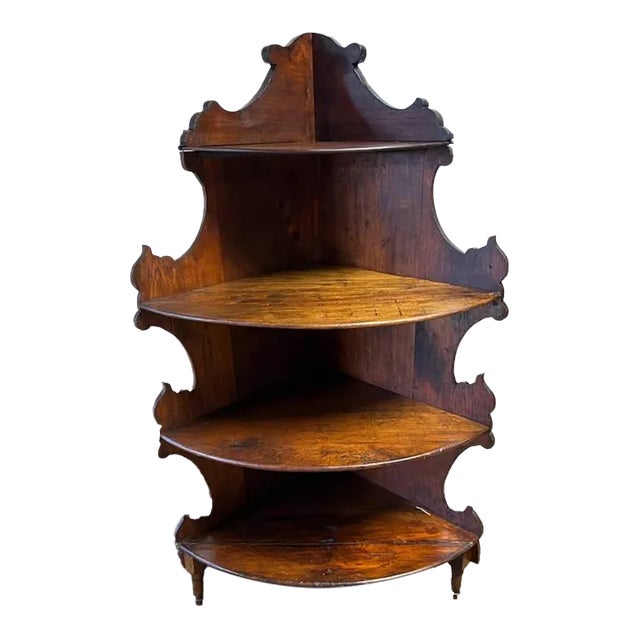 Antique Victorian Style Mahogany 4 Tier Corner Etagere Bookcase For Sale